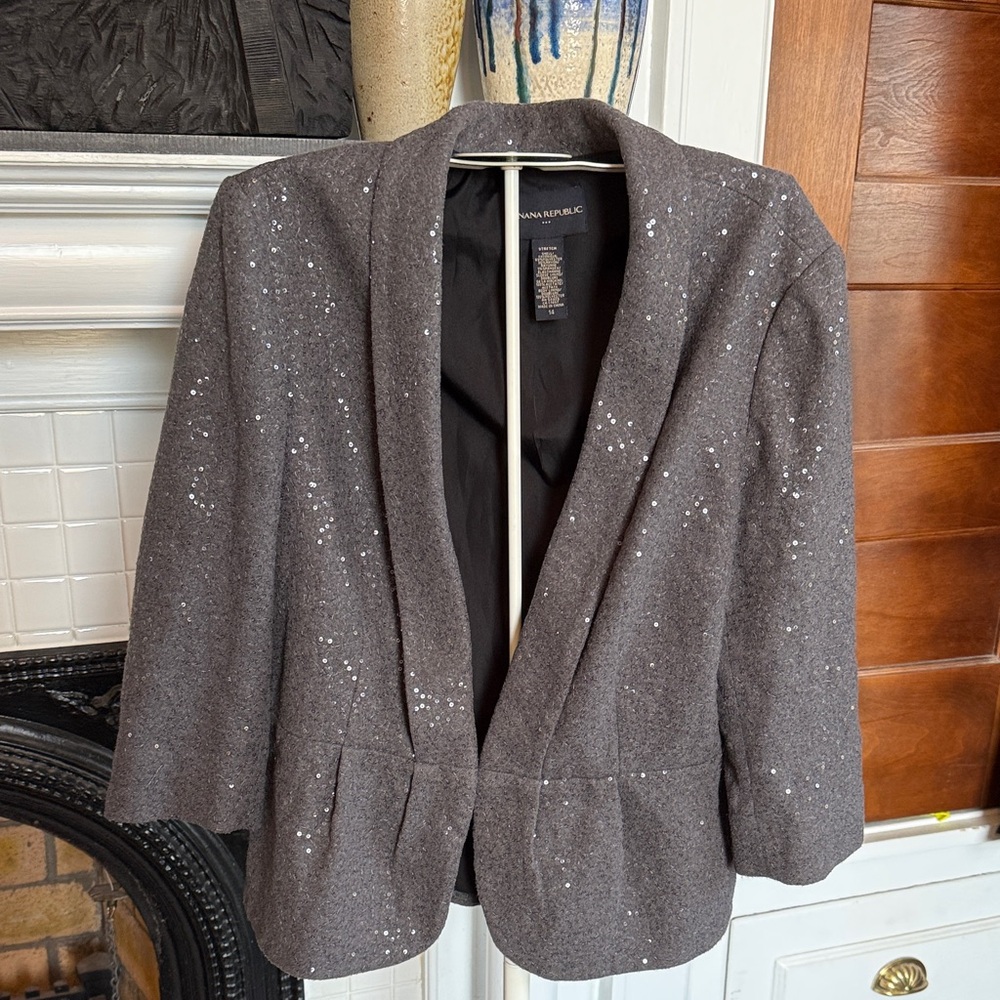 Banana Republic Gray Sequin Blazer with one hook closure- worn about 3x.